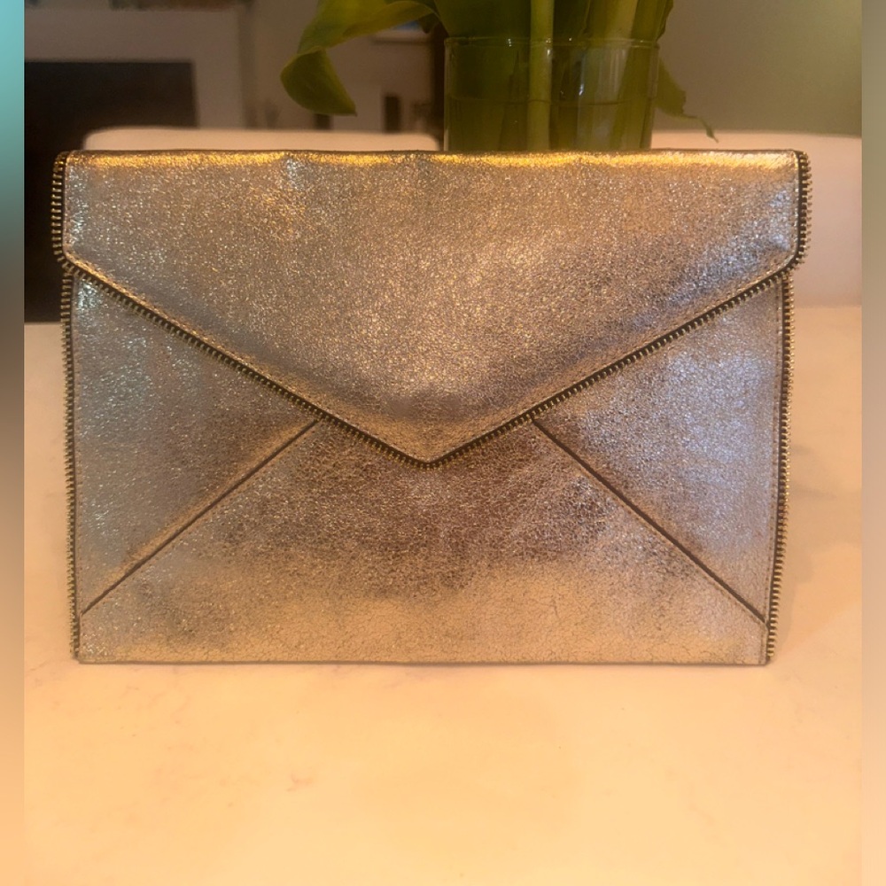 Rebecca Minkoff Gold Glitter Leo Clutch